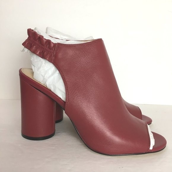 Katy Perry The Jocelyn Mulberry‎ Red Nappa Leather Ruffle Shooties Heels Size 10 - Picture 2 of 16